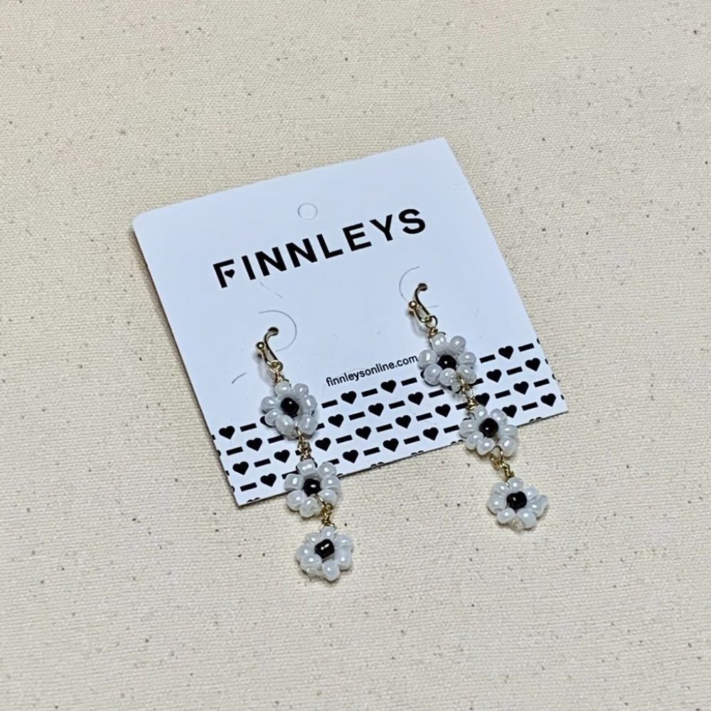 Boho Beaded Flower Earrings in White and Black.